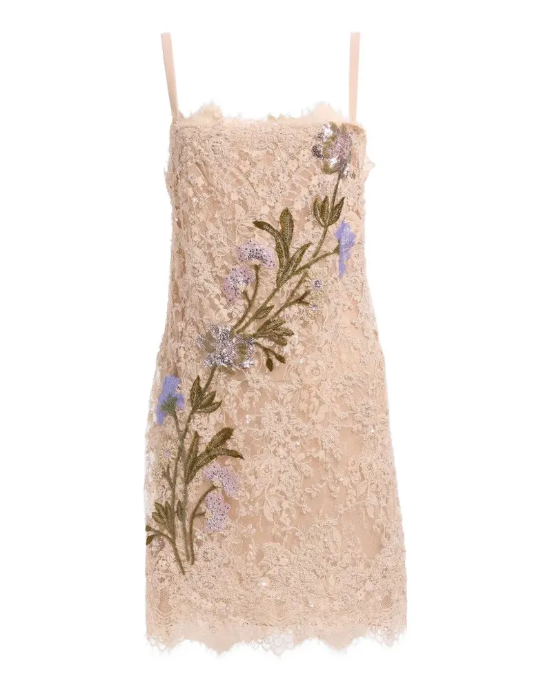 Elie Saab Minikleid aus Spitze mit Blumenmuster - Nude Nude