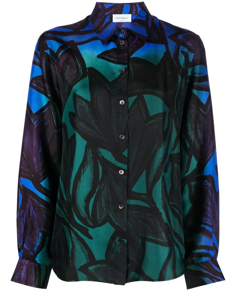 Ferragamo Seidenhemd mit grafischem Print - Schwarz Schwarz