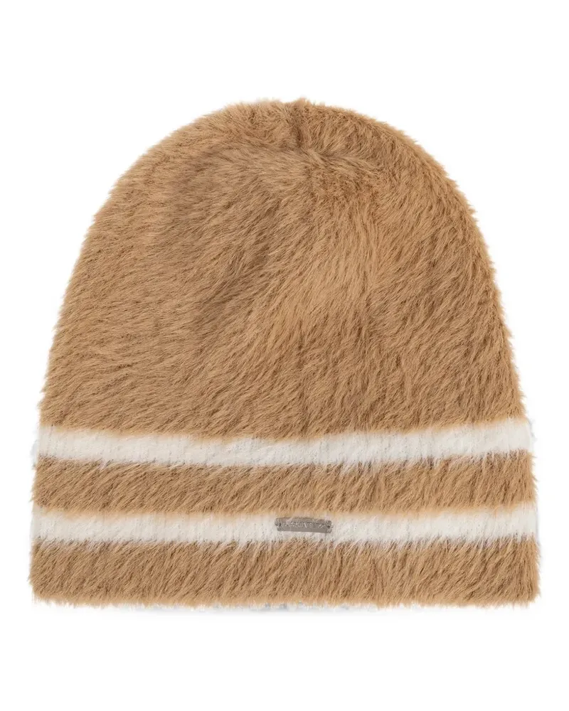 Dsquared2 Gestreifte Beanie mit Logo-Schild - Nude Nude