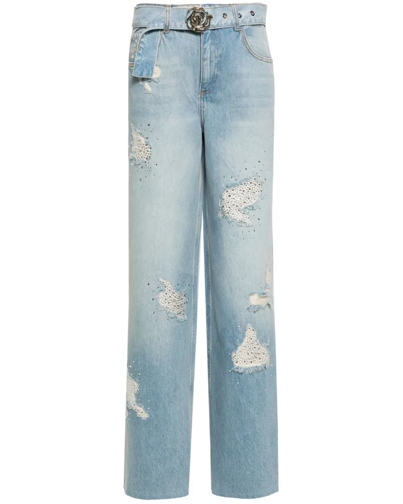 Blumarine Wide-Leg-Jeans mit Strass Blau