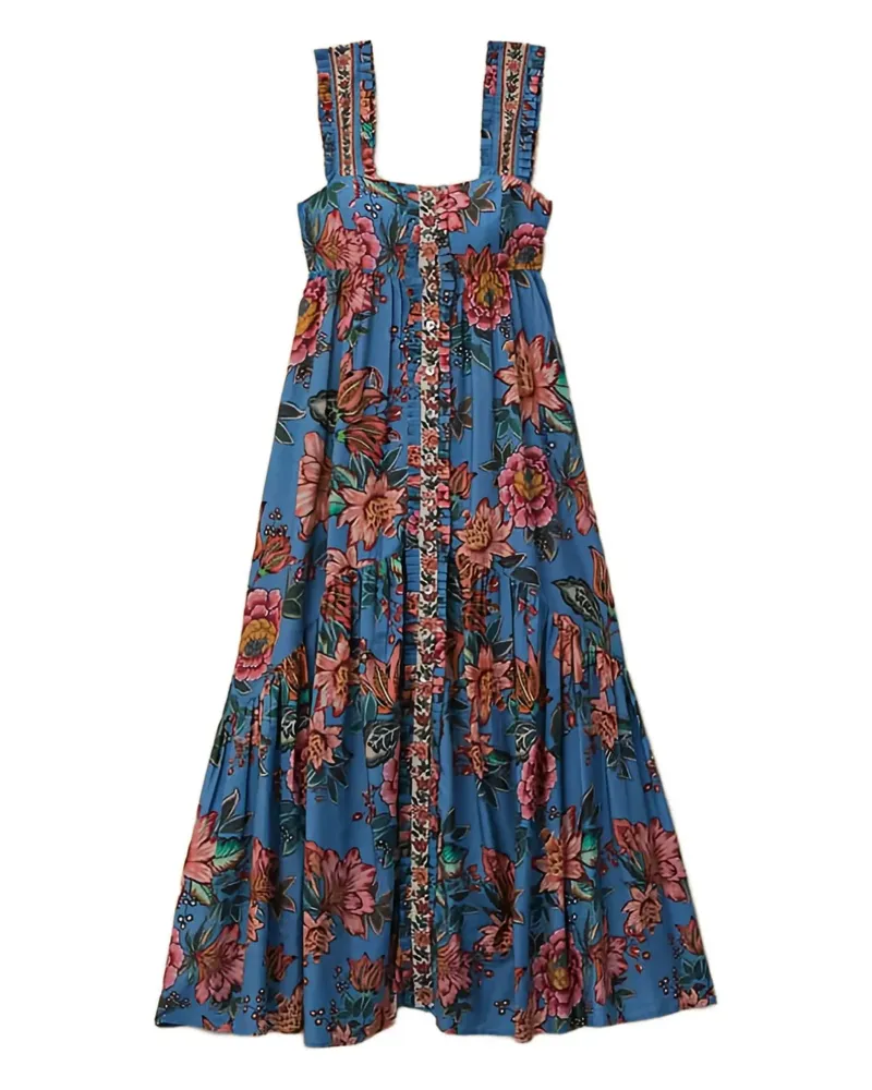 FARM Rio Gerüschtes Wonderful Bouquet Maxikleid mit Blumen - Blau Blau