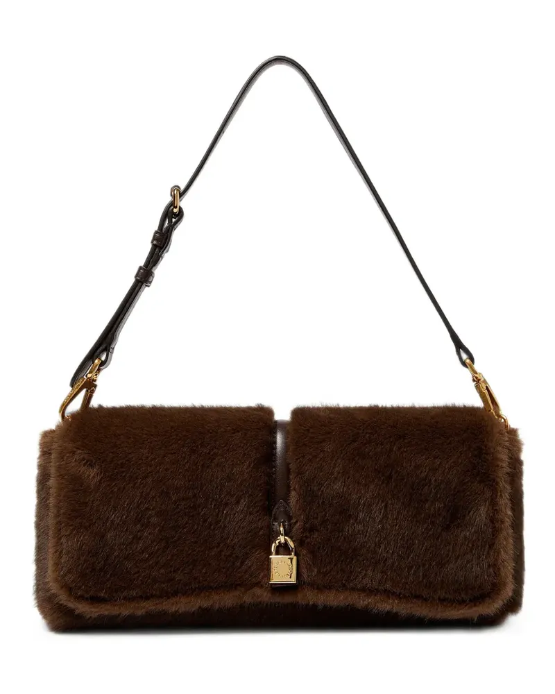 Stella McCartney Schultertasche aus Faux Fur mit Schloss - Braun Braun