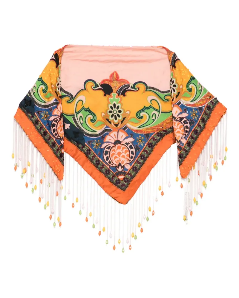 Etro paisley-print beaded-fringe scarf - Rosa Rosa