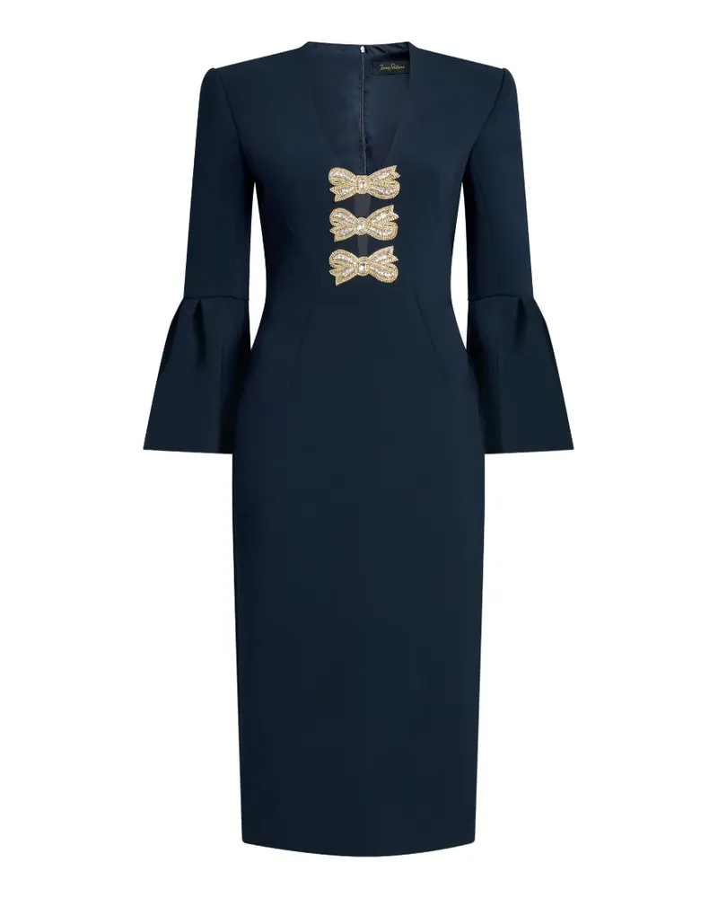 Jenny Packham Debut bow-embellished bell-sleeve dress - Blau Blau