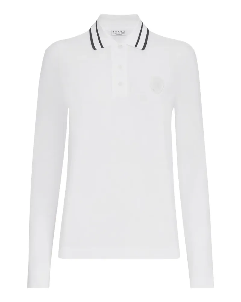 Brunello Cucinelli Piqué-Poloshirt aus Baumwollstretch mit Logo - Weiß Weiß