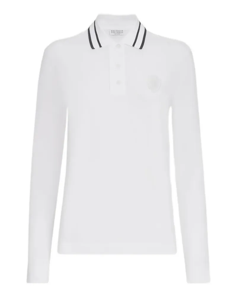 Brunello Cucinelli Piqué-Poloshirt aus Baumwollstretch mit Logo - Weiß Weiß