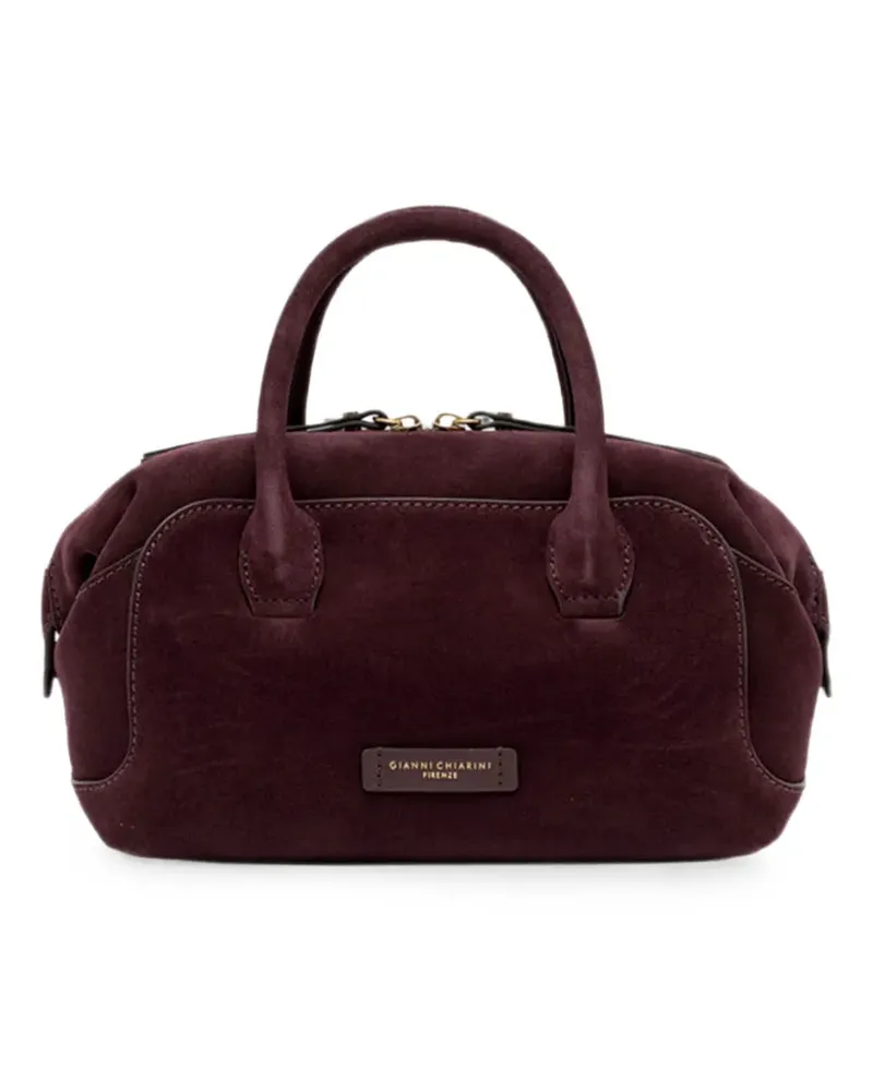 Gianni Chiarini Mittelgroße Gemma Satchel-Tasche aus Wildleder mit Logo-Schild - Braun Braun