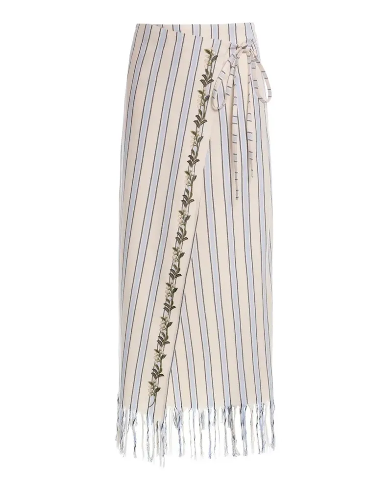 AGUA BENDITA Maria Valle floral-embroidered striped pareo maxi skirt - Nude Nude