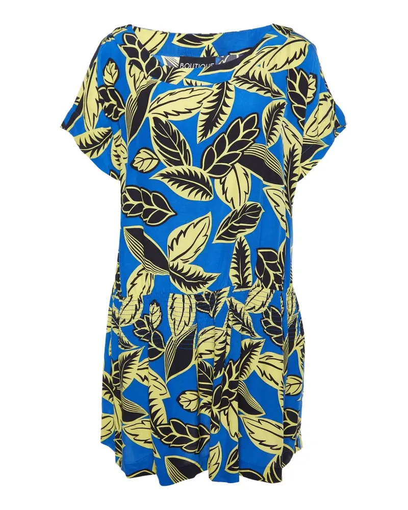 Moschino Gerafftes Minikleid mit Blatt-Print - Blau Blau