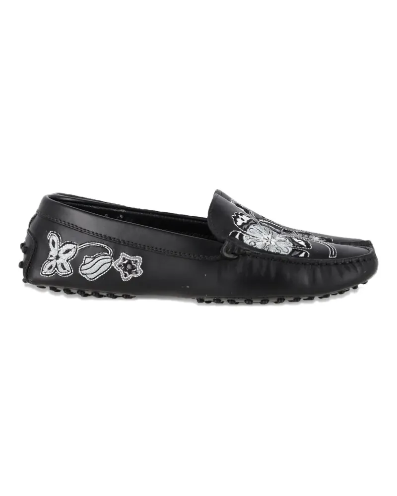 TOD'S flower-embroidered leather loafers - Schwarz Schwarz