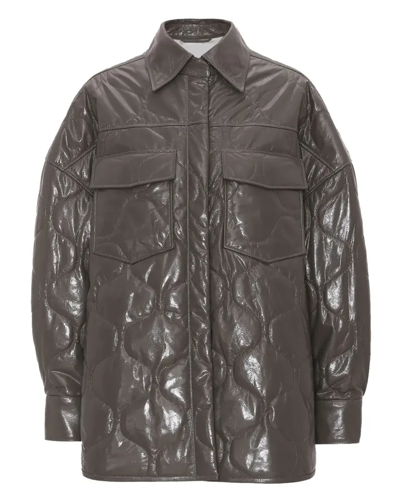 REMAIN Gesteppte Hemdjacke aus Leder - Grau Grau