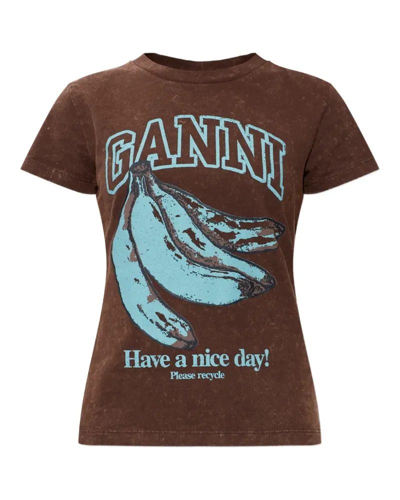 Ganni graphic-print T-shirt - Braun Braun