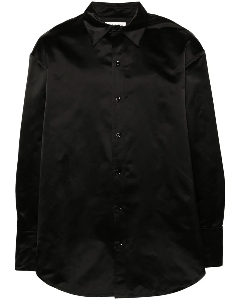 Saint Laurent Langärmeliges Hemd aus Seidensatin - Schwarz Schwarz