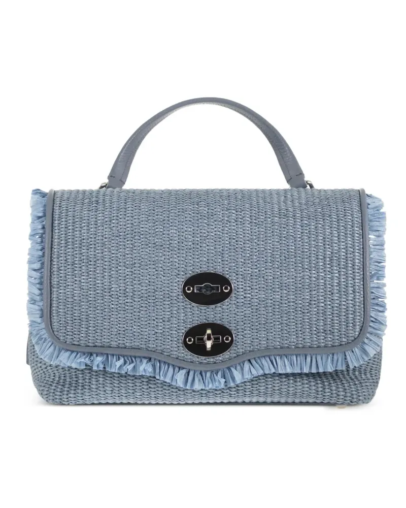 Zanellato Ausgefranster Postina Tote Bag aus Raffiabast - Blau Blau