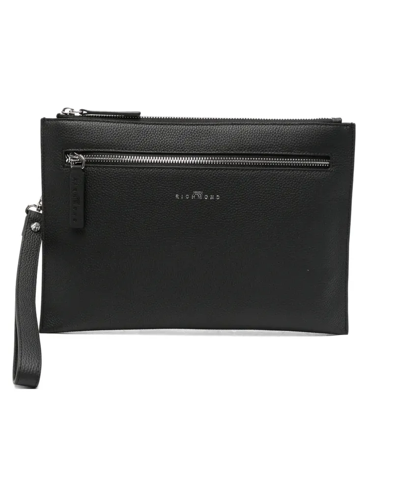 John Richmond logo-plaque pebbled clutch bag - Schwarz Schwarz