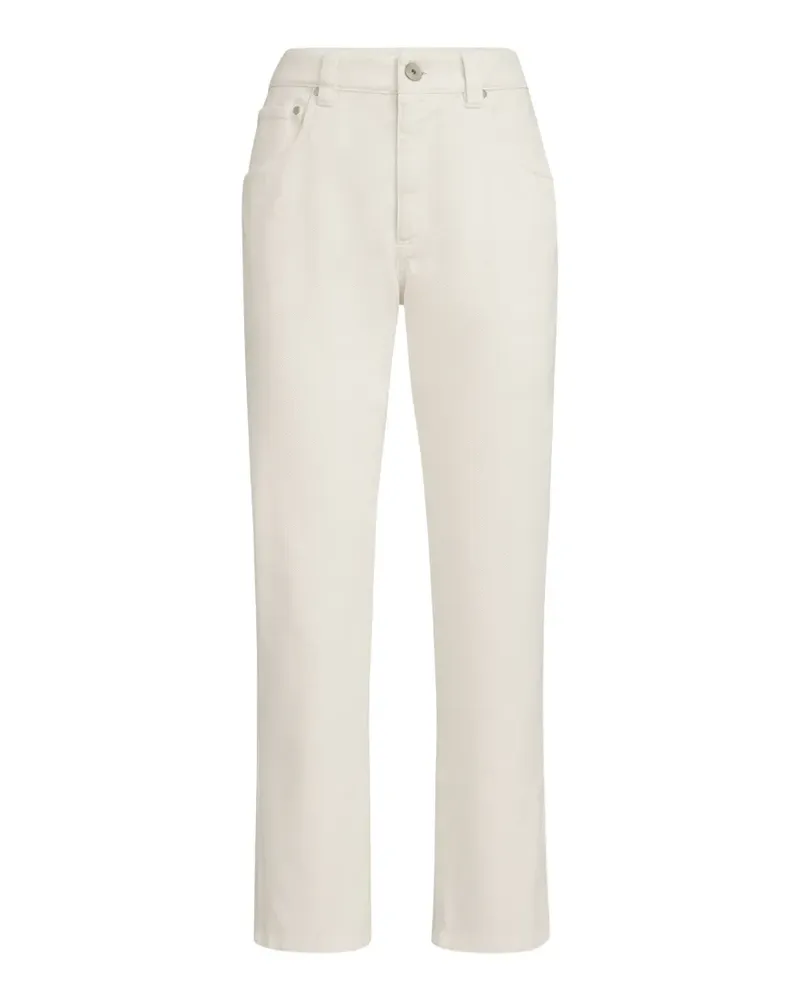 Brunello Cucinelli Dyed denim five-pocket straight trousers with shiny bartack - Nude Nude