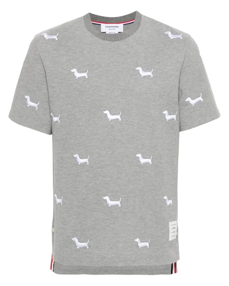 Thom Browne T-Shirt mit aufgesticktem Hund - Grau Grau