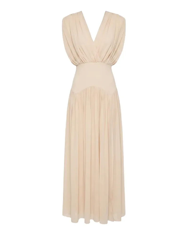 NICHOLAS Giana plunging-neck pleated maxi dress - Nude Nude