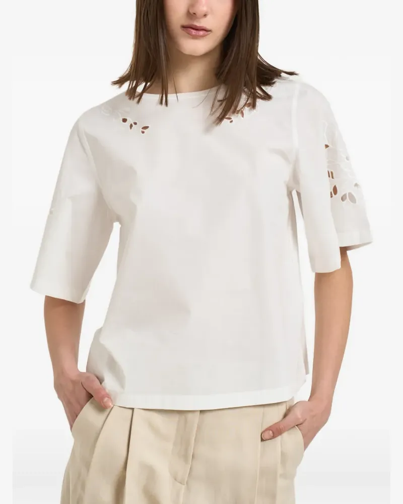 Max Mara broderie-anglaise short-sleeve cotton T-shirt - Weiß Weiß
