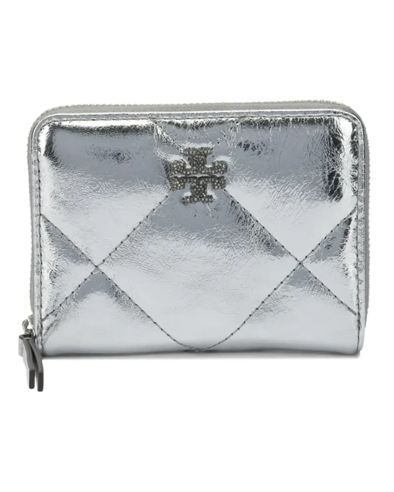 Tory Burch Kira Metallic-Portemonnaie mit Rautensteppung - Silber Silber