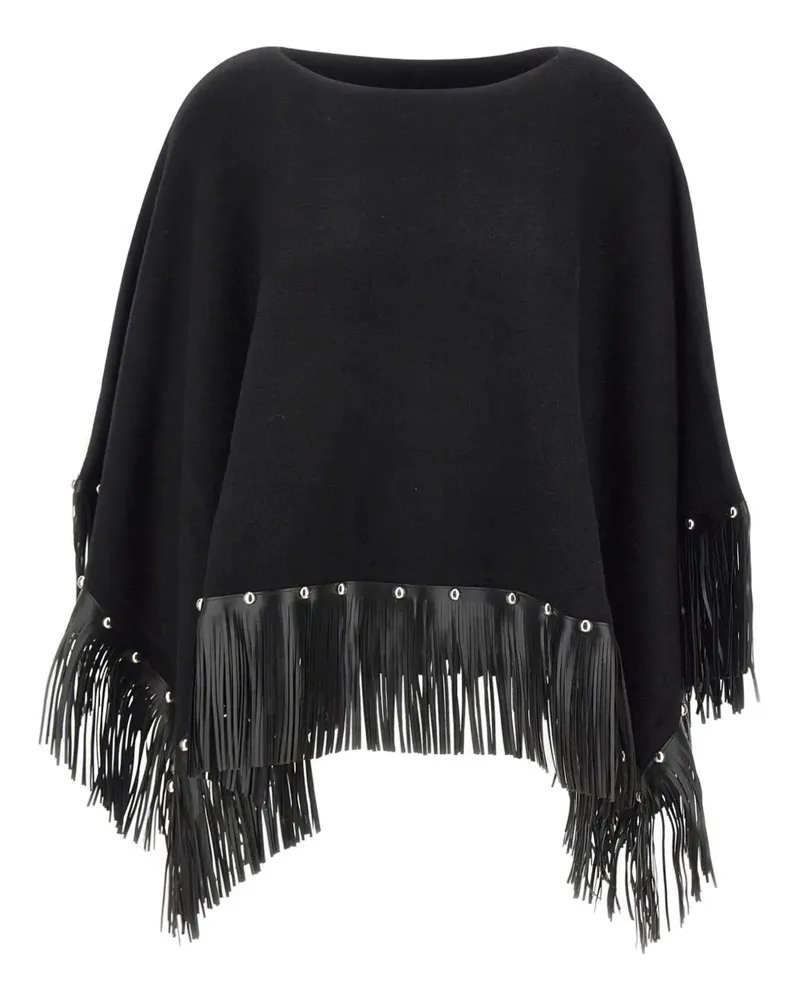 Liu Jo studded fringe-trim cape - Schwarz Schwarz