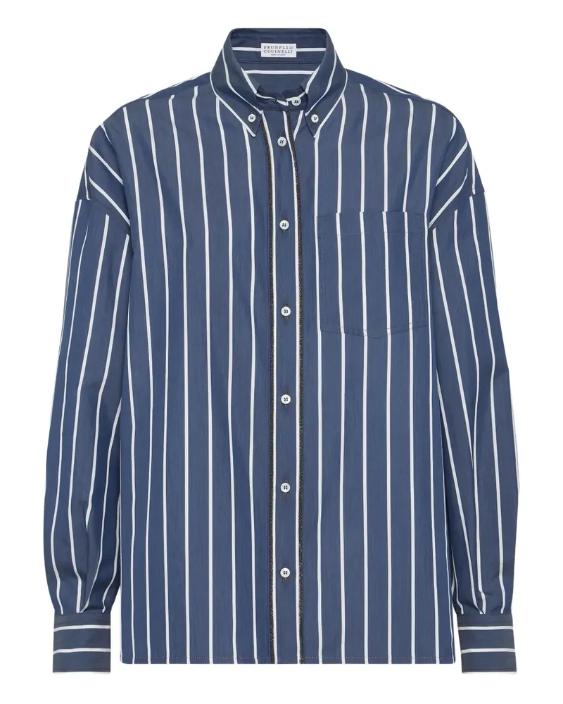 Brunello Cucinelli Gestreiftes Hemd aus Popeline - Blau Blau