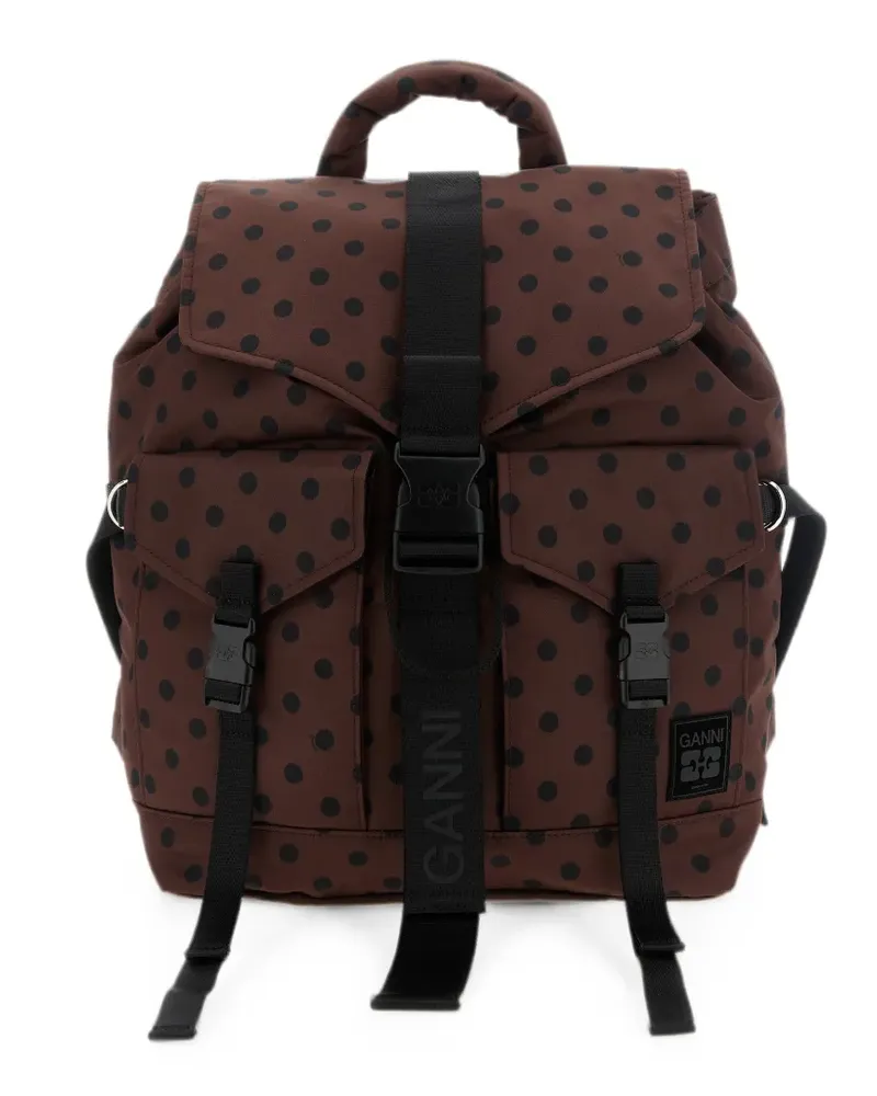 Ganni Rucksack mit Polka Dots - Braun Braun