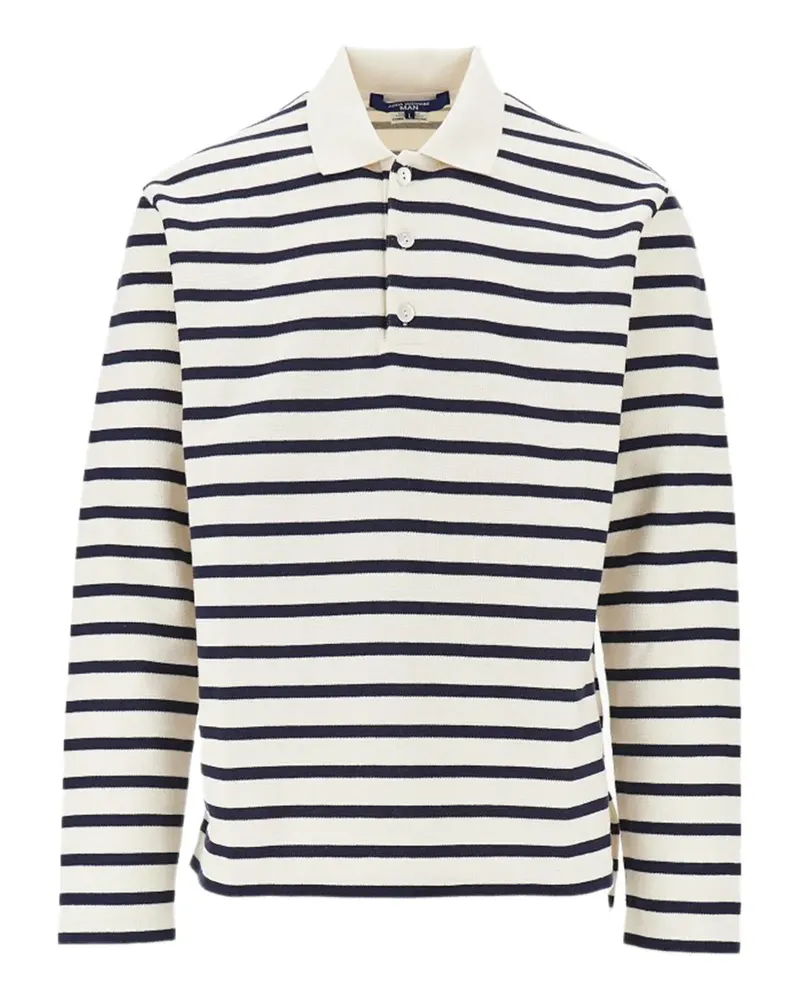 Junya Watanabe striped long-sleeve polo shirt - Nude Nude