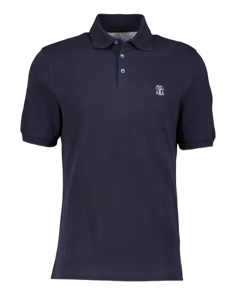 Brunello Cucinelli logo-embroidered cotton polo shirt - Blau Blau
