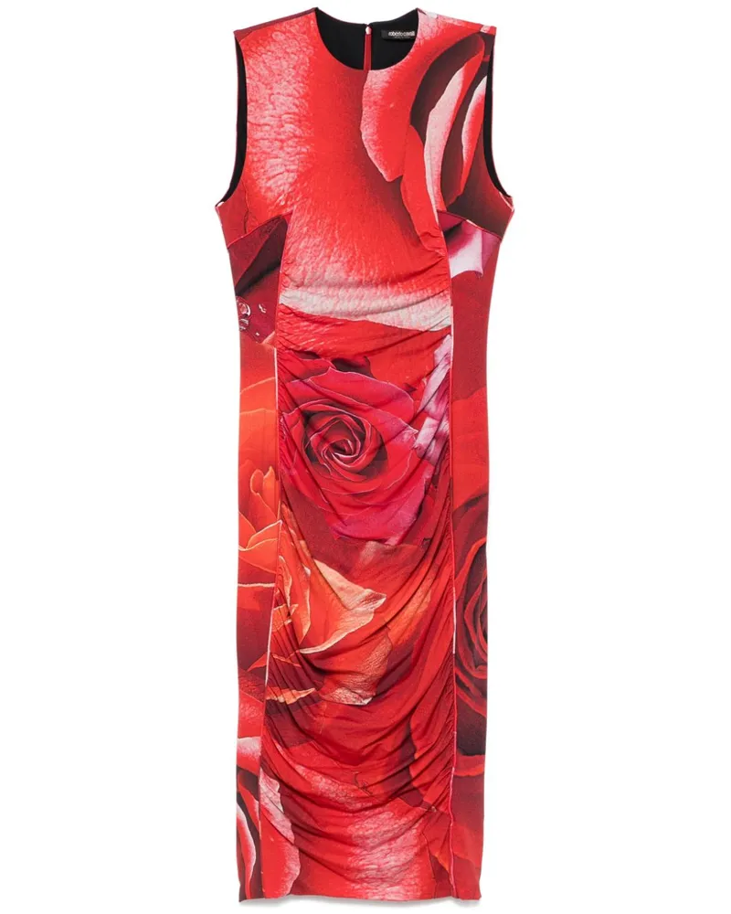 Roberto Cavalli Midikleid mit Rosen-Print - Rot Rot