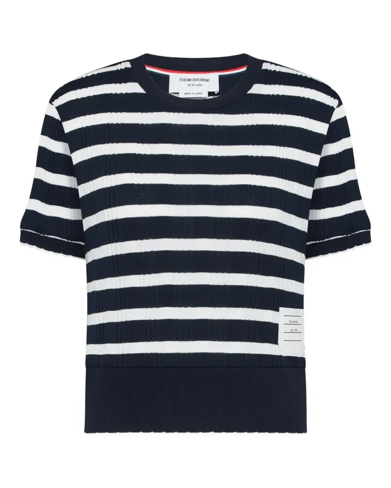 Thom Browne Gestreiftes T-Shirt mit Wellensaum - Blau Blau