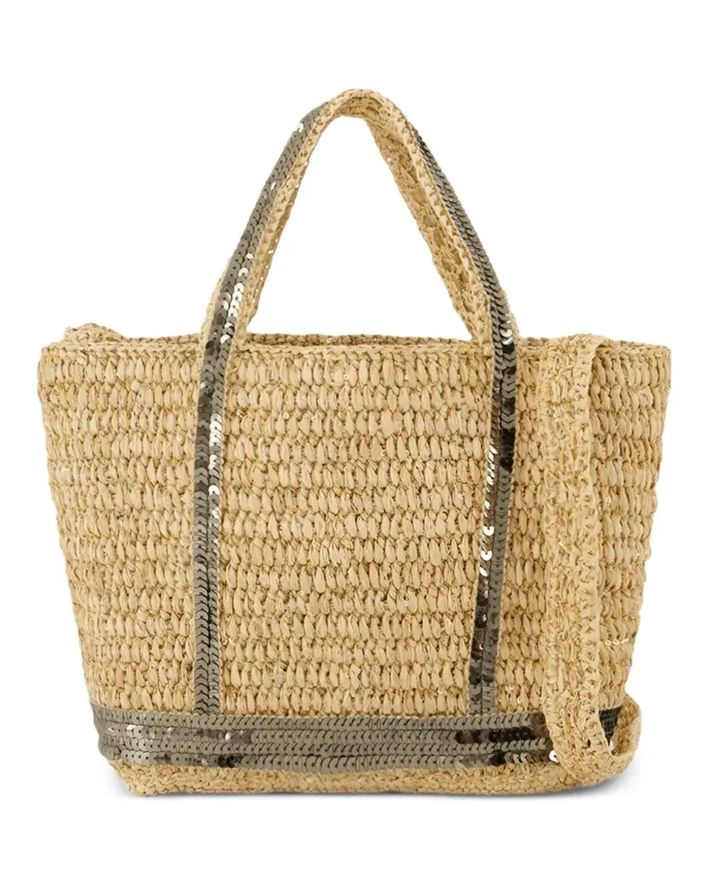 Vanessa Bruno Tote Bag aus Raffiabast mit Pailletten - Nude Nude