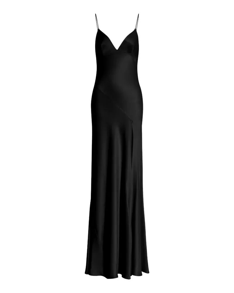 Alberta Ferretti Satin-Maxikleid mit V-Ausschnitt - Schwarz Schwarz