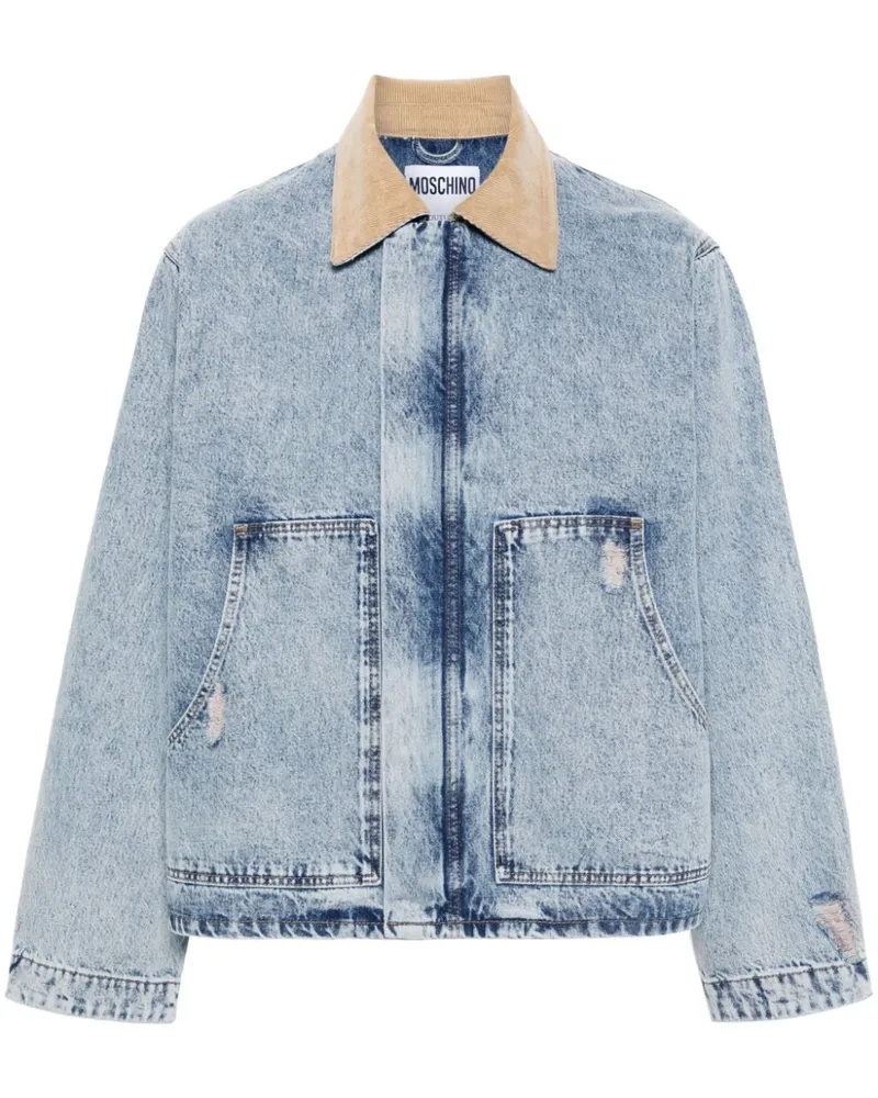 Moschino Jeansjacke mit Cordkragen Blau