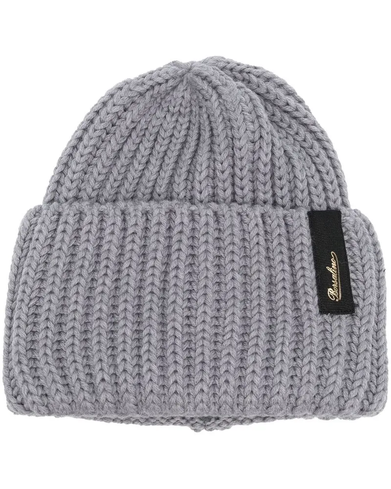 Borsalino Gerippte Mütze mit Logo-Patch - Grau Grau