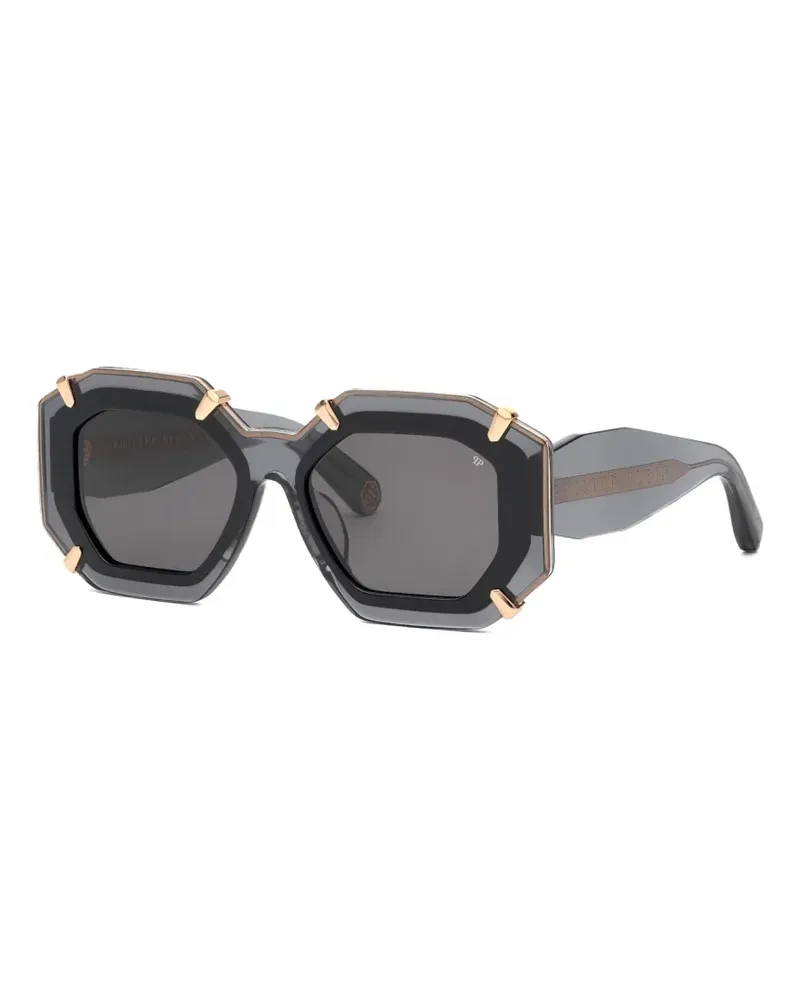 Philipp Plein Supreme geometric-frame logo-plaque sunglasses - Grau Grau