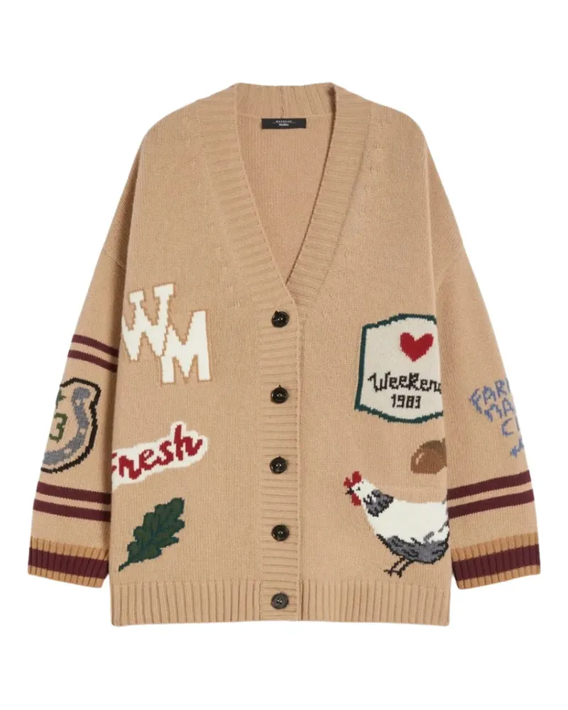 Max Mara Gestreifter Cardigan mit Stickerei - Nude Nude