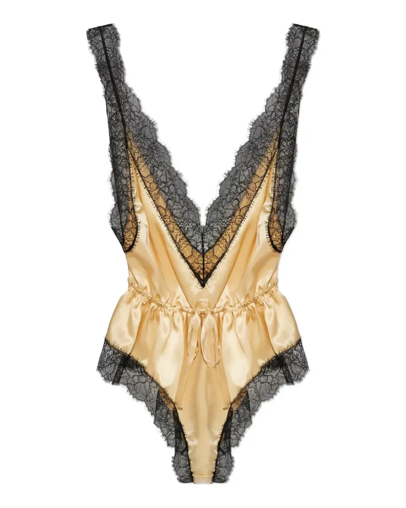 Dolce & Gabbana lace-trimmed silk bodysuit - Nude Nude
