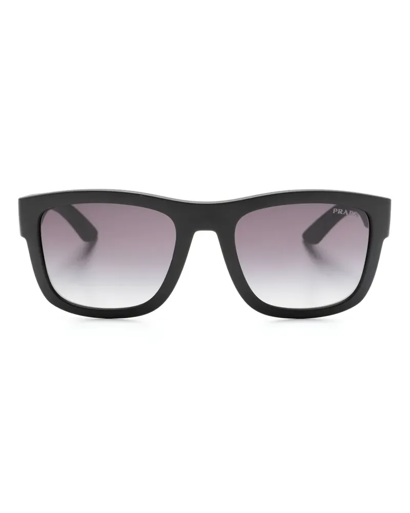 Prada Eckige Sonnenbrille mit Logo-Prägung - Schwarz Schwarz