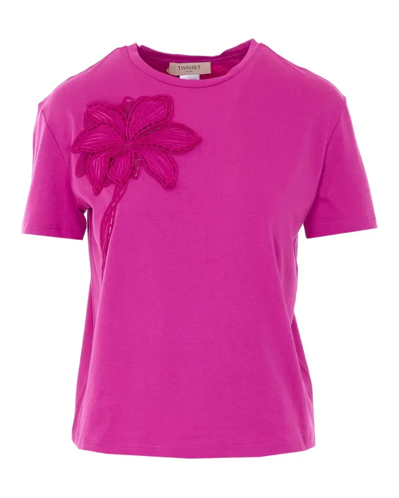 Twin-Set T-Shirt mit Blumenstickerei - Rosa Rosa