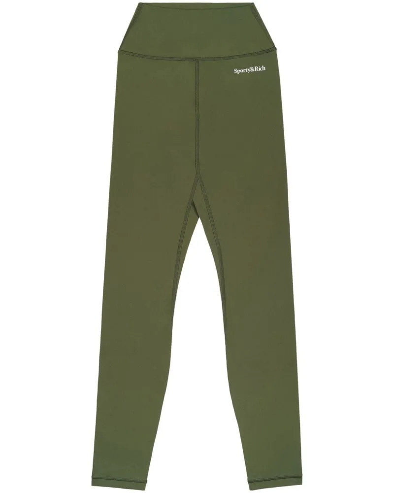 SPORTY & RICH Performance-Leggings mit Serif-Logo - Grün Grün
