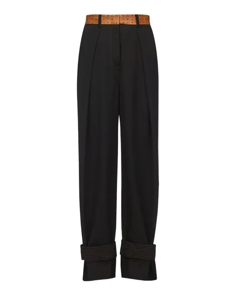 MCM Bundfaltenhose mit Monogramm-Print - Schwarz Schwarz