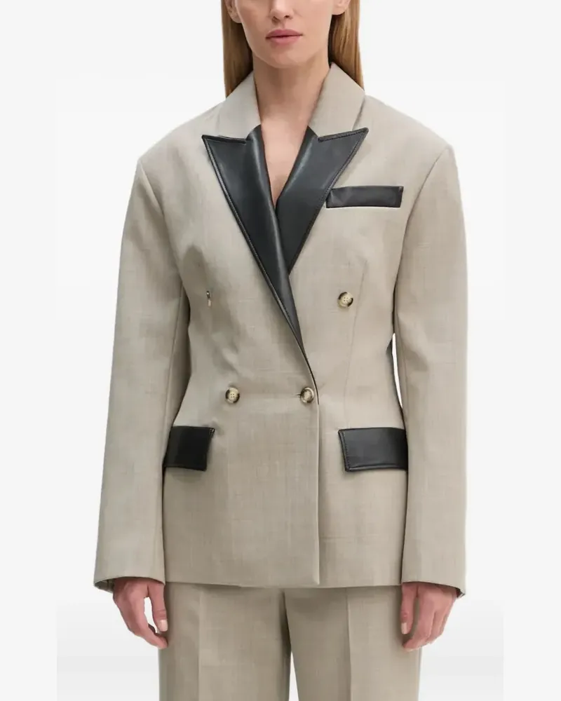 Nanushka Doppelreihiger Pacey Blazer mit Lederbesatz - Nude Nude