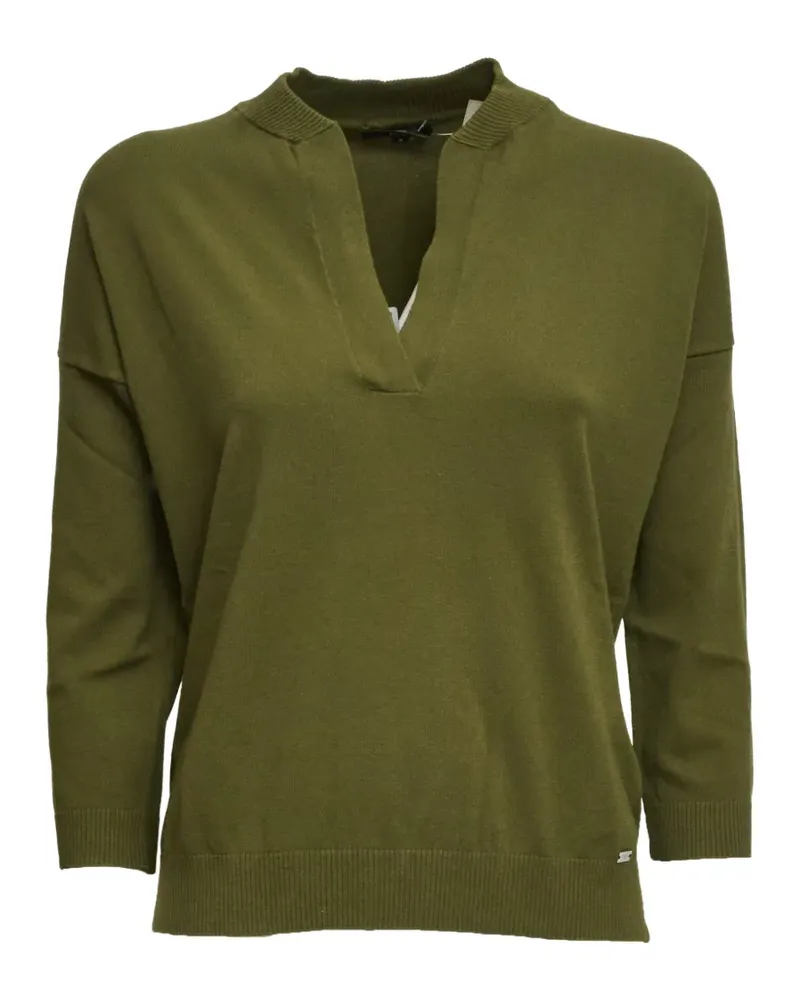 Fay Gerippter Pullover mit V-Ausschnitt - Grün Grün