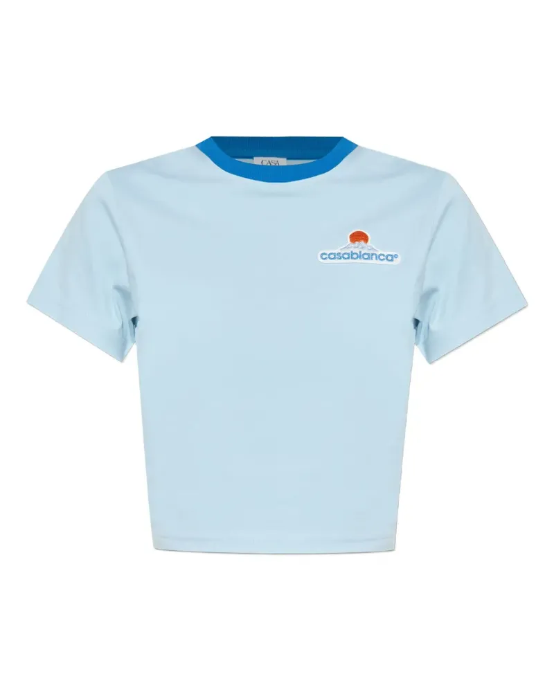 Casablanca Paris Cropped-T-Shirt mit Kontrastkragen - Blau Blau