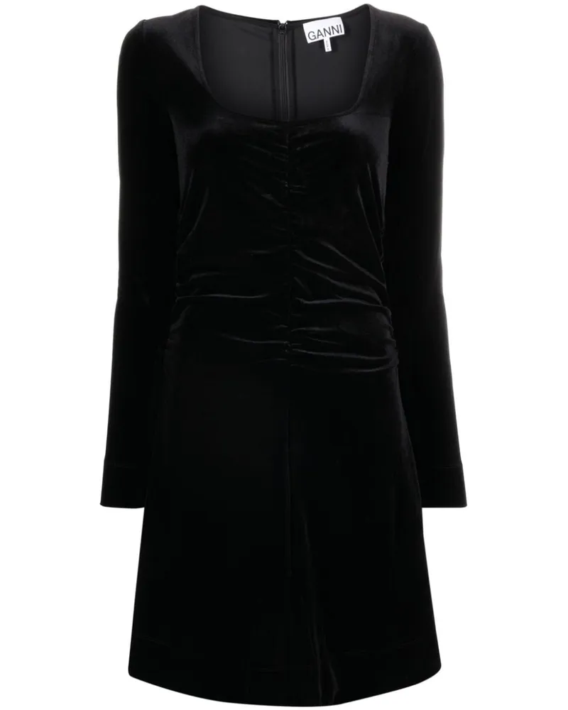 Ganni Gerafftes Minikleid aus Samt - Schwarz Schwarz
