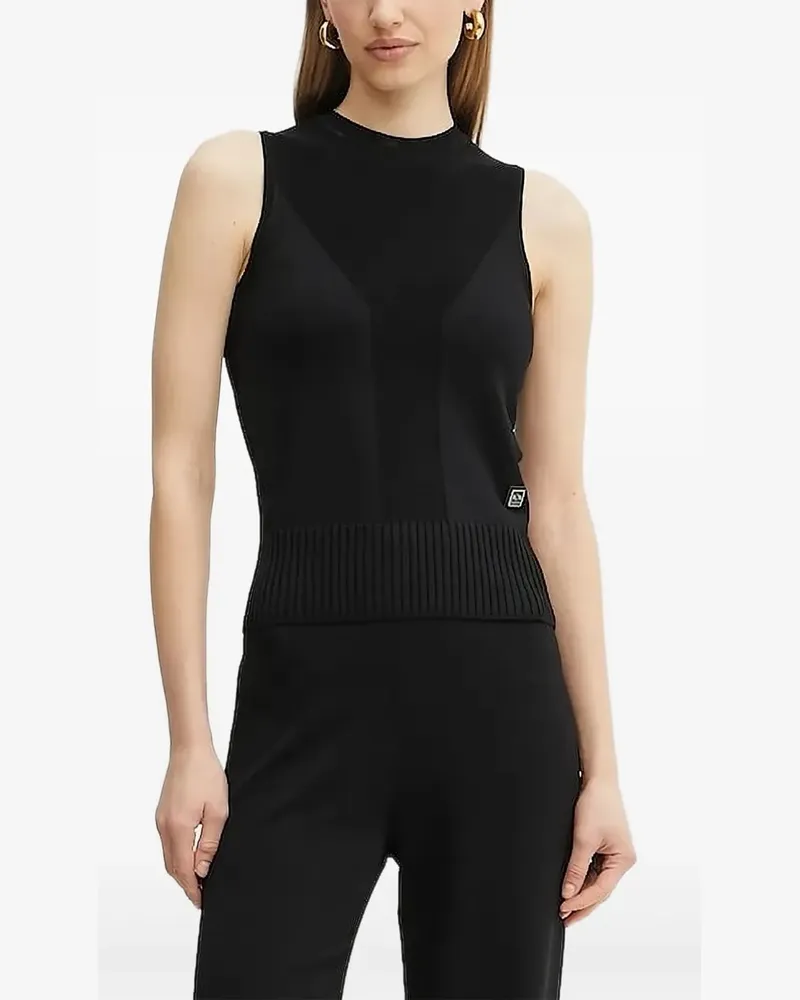 Armani Exchange Gerippter Pullunder mit Logo-Schild - Schwarz Schwarz