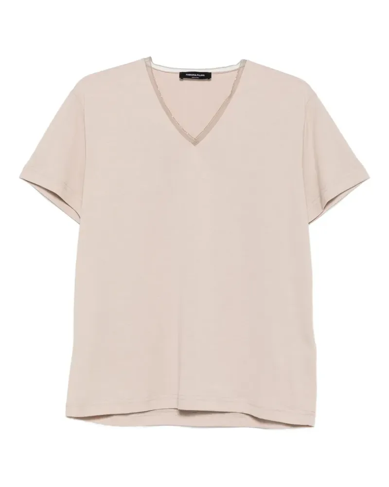 Fabiana Filippi Verziertes T-Shirt mit V-Ausschnitt - Nude Nude