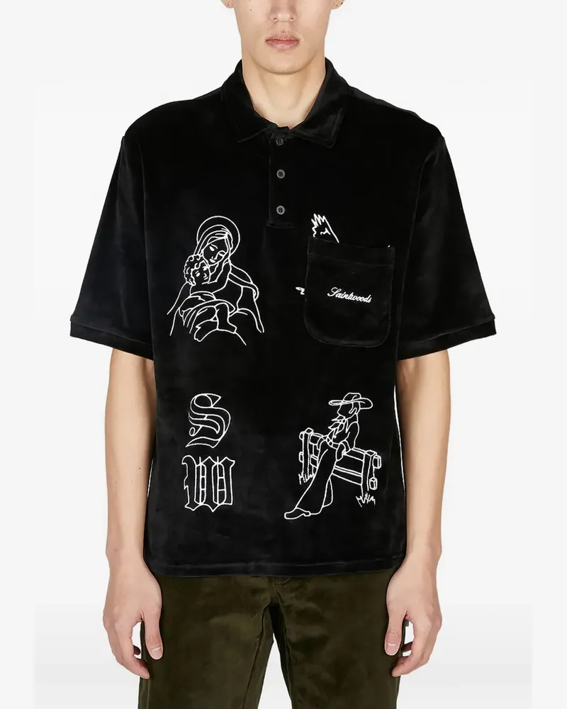Saintwoods Poloshirt mit Stickerei - Schwarz Schwarz