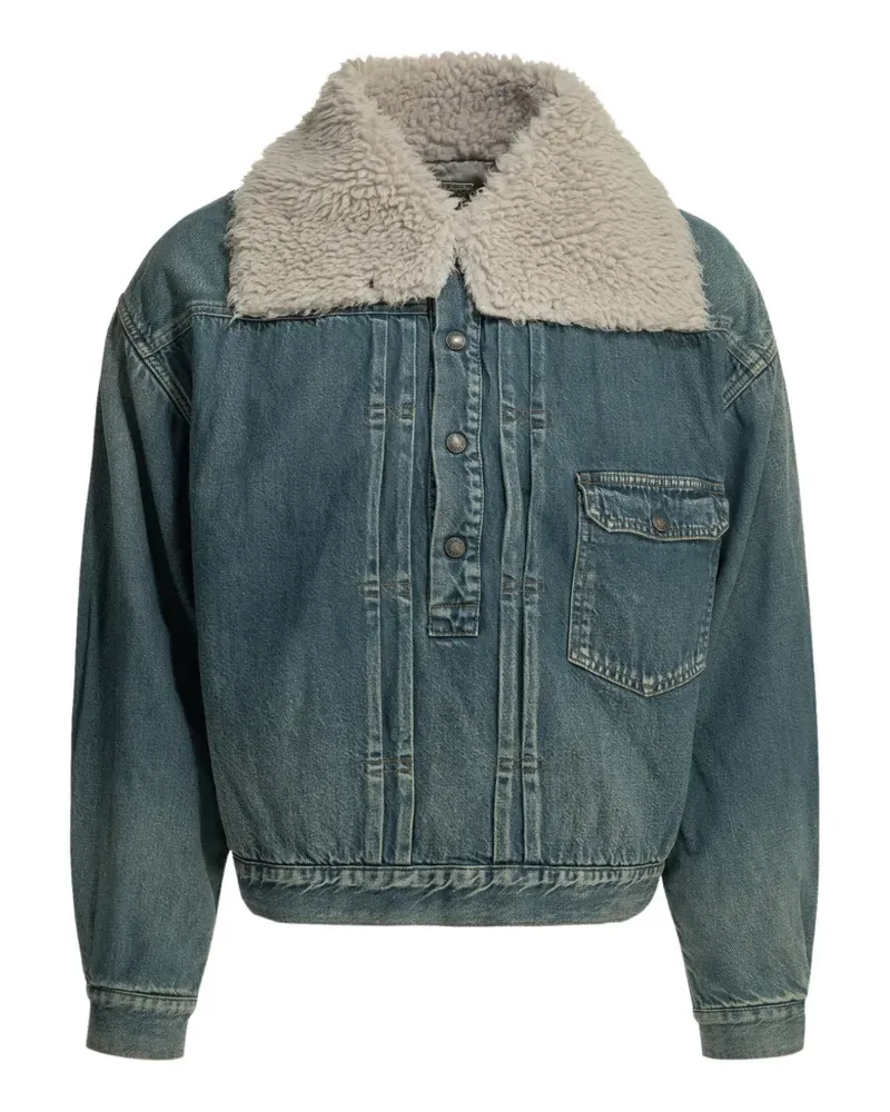 KAPITAL fleece-collar pleated denim jacket - Blau Blau